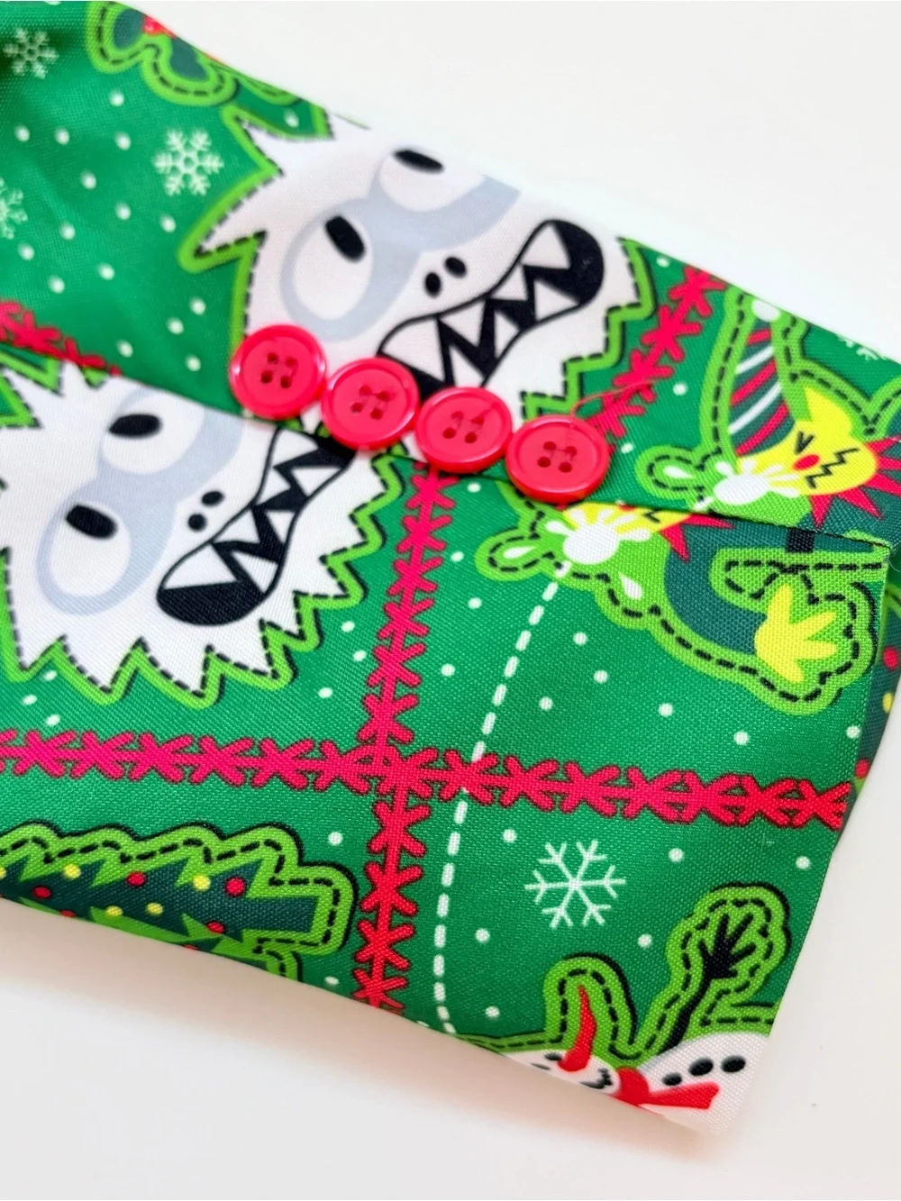 Ugly Christmas Green Blazer Jacket Snowman Yeti Elves Cats Holiday Time SZ S